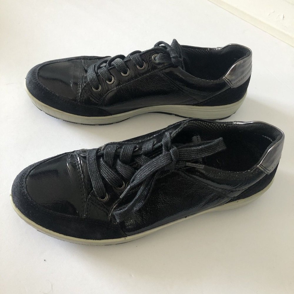 Ara Womens Nicole Lace Up Walking Shoes Black Patent Leather Size 38 EU